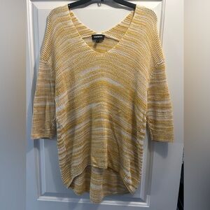 Express Yellow and White V-Neck knit sweater